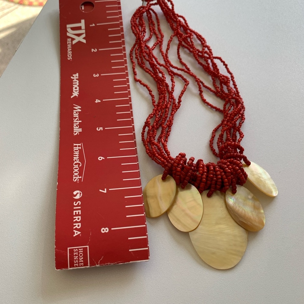 Red Multi-Strand Necklace With Shell Pendants - image 2